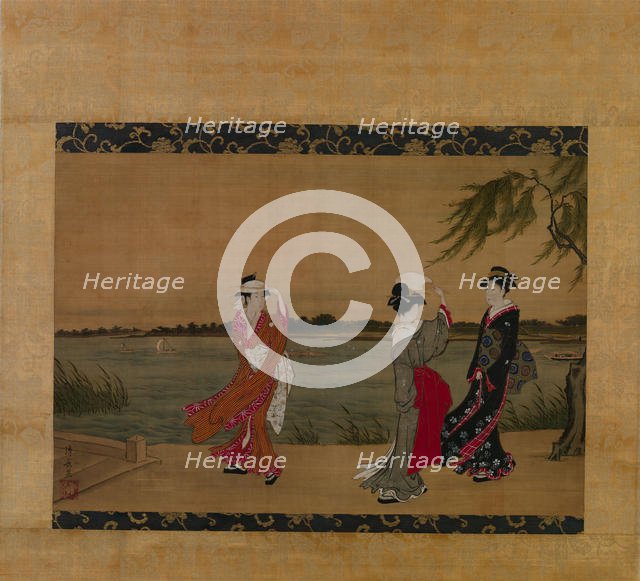 Three Girls on a Riverbank, early 19th century. Creator: Torii Kiyonaga.