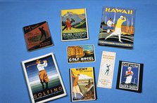 Collection of golfing travel pamphlets and luggage labels, c1900-1940. Artist: Unknown