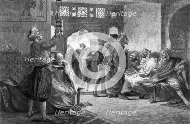 A barber's shop in Tunis, 1875.Artist: John Evan Hodgson