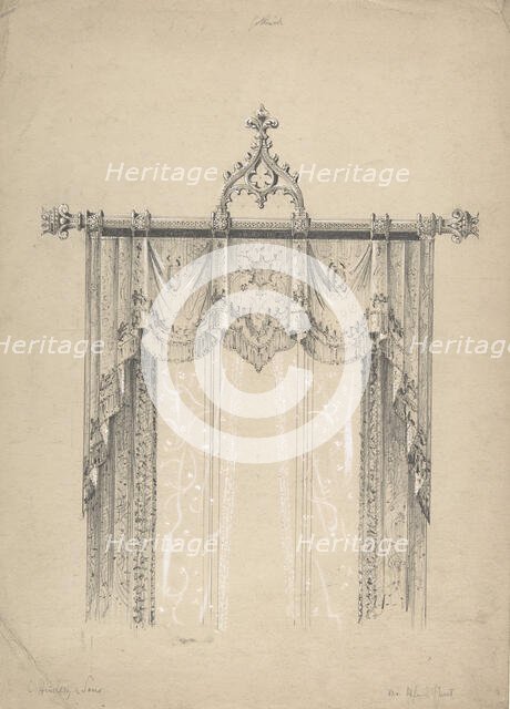 Design for Gothic Curtains and Curtain Rod, 1841-84. Creator: Charles Hindley & Sons.