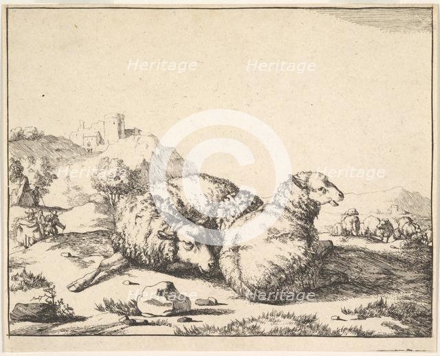 Sheep, from a set of 16 plates, 1664. Creator: Marcus de Bye.