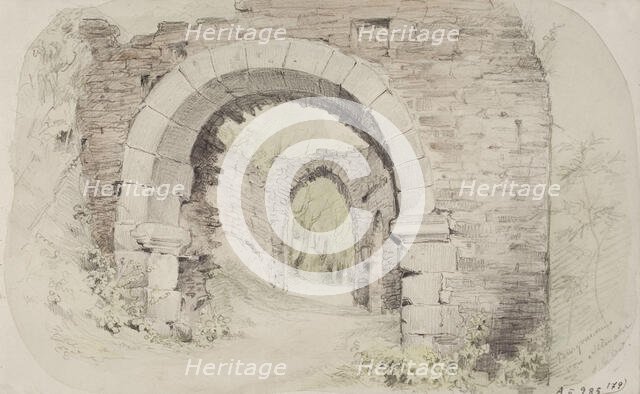 Alternahr castle ruins, view through two archways, 1850-1855. Creator: Karl Anders Ekman.