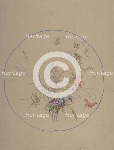 Design of Flower Sprays and Butterflies, ca. 1870. Creator: Anon.