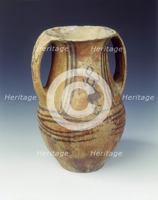 Double-handled beaker with dancing figures, Xindian culture, China, c2000-c1500 BC. Artist: Unknown