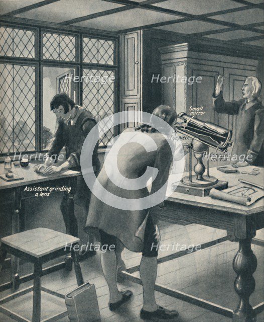 'Newton Invents a New Telescope', c1934. Artist: Unknown.