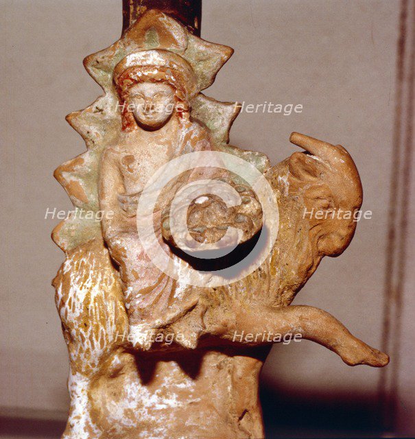 Dionysus on a goat, Greek terracotta, Attic period,  c350 B Artist: Unknown.