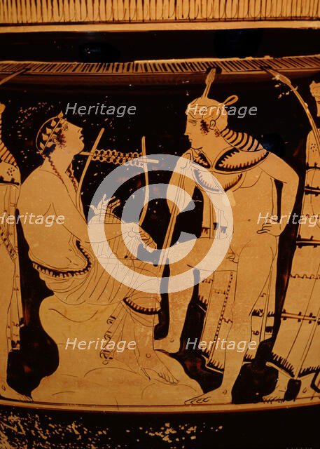 Orpheus among the Thracians (Detail). Attic Red Figure Column Krater, c450-440 BC. Creator: Orpheus Painter (active Mid of 5th cen. BC).