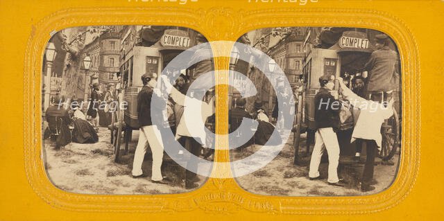 Genre scene: people entering carriage, 1860-1869. Creator: Adolphe Block.