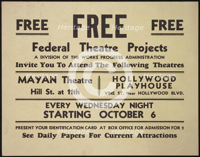 Theatre poster, Los Angeles, Los Angeles, [193-]. Creator: Unknown.