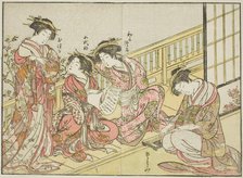 Courtesans of the Takeya, from the book "Mirror of Beautiful Women of the Pleasure Quarters..., 1776 Creator: Shunsho.