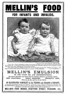 Magazine advertisement for Mellin's Emulsion, a food supplement based on cod liver oil, c1890. Artist: Unknown