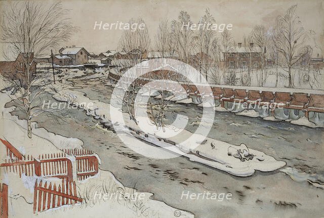 The Timber Chute. Winterscene. From A Home (26 watercolours), c19th century. Creator: Carl Larsson.