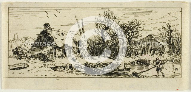 The Frozen Pond, small plate, 1845. Creator: Charles Emile Jacque.