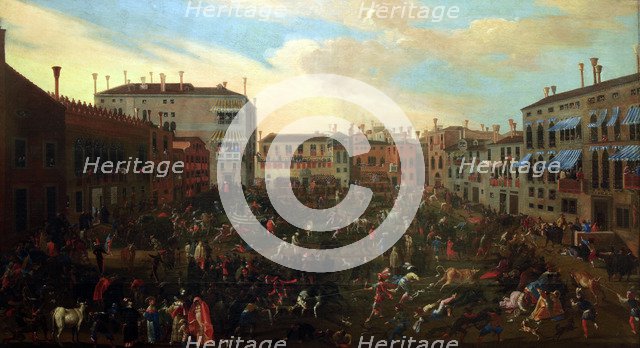 Bull Hunting in Campo San Polo (Caccia ai tori in Campo San Polo), ca 1640-1645.