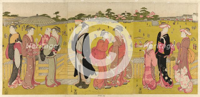 Strolling near Mihashi in Ueno, late 18th-early 19th century. Creator: Hosoda Eishi.