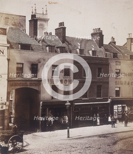 Angel Inn and shops on Farringdon Street, London, c1860. Artist: Henry Dixon