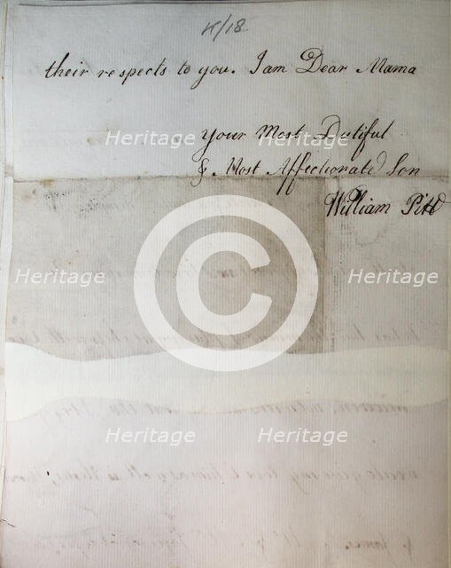 Letter from William Pitt, 1769. Creator: William Pitt the Younger.