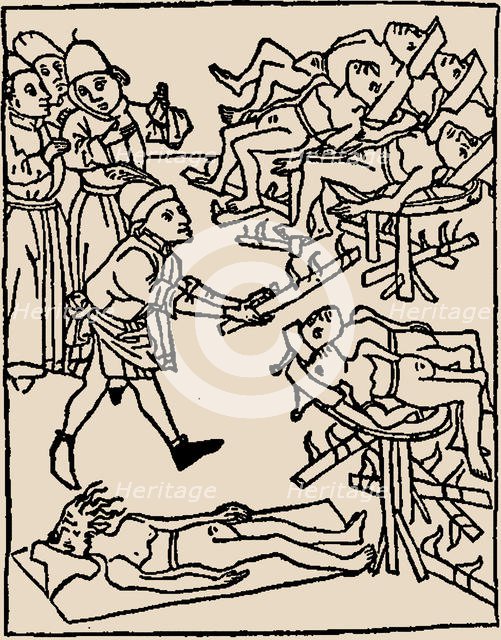 Well poisoning: Torture of the Jews, 1475. Creator: Anonymous.
