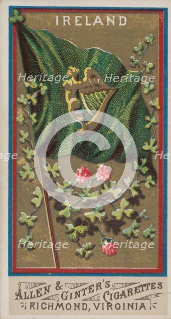 Ireland, from Flags of All Nations, Series 1 (N9) for Allen & Ginter Cigarettes Brands, 1887. Creator: Allen & Ginter.