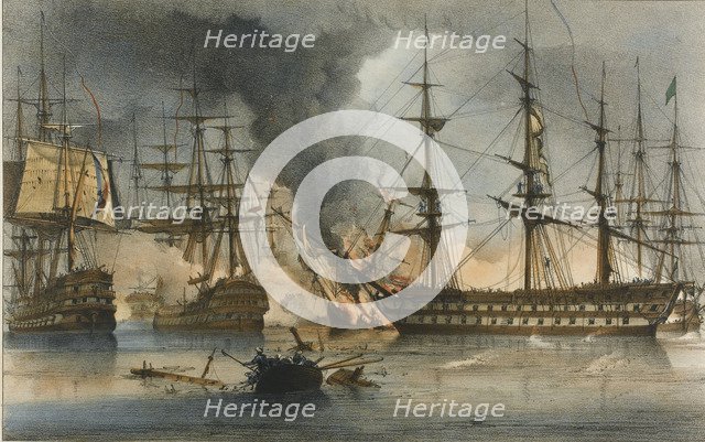 The Naval Battle of Navarino on 20 October 1827. Artist: Reinagle, George Philip (1802-1835)
