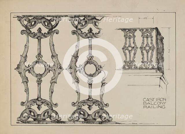 Iron Balcony Railing, c. 1936. Creator: Arelia Arbo.