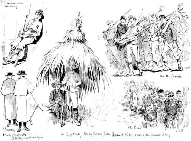 The Spanish-American War: military types in Spain and Cuba, 1898. Creator: Carl Hentschel.