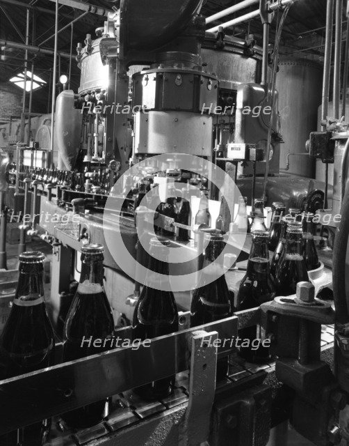Beer bottles being filled at Ward & Sons, Swinton, South Yorkshire, 1960. Artist: Michael Walters