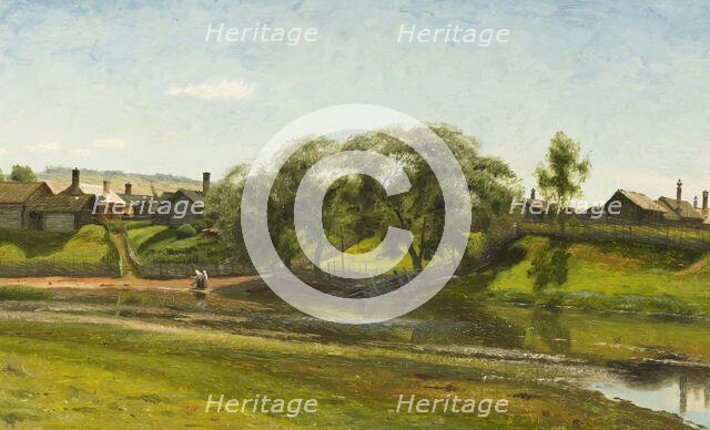 Village and River (Lillån), Orsa, c19th century. Creator: Olof Per Ulrik Arborelius.