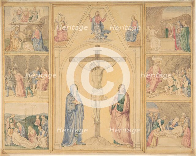 Christ on the Cross with Six Scenes from the Life of Christ, ca. 1850. Creator: Eduard von Steinle.