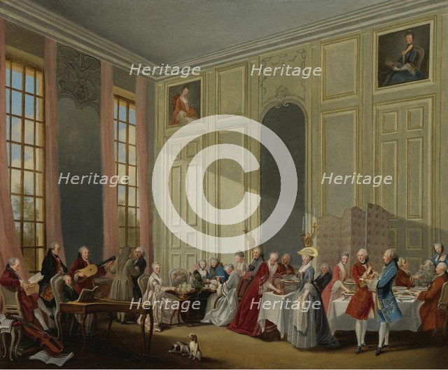 Mozart Giving A Concert In The Salon des Quatre-Glaces at the Palais du Temple In The Court Of The P Artist: Ollivier, Michel Barthélemy (1712-1784)