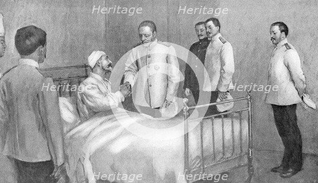 Admiral Togo visiting Russian Admiral Rozhestvensky in hospital,  Russo-Japanese War ,1904-5. Artist: Unknown