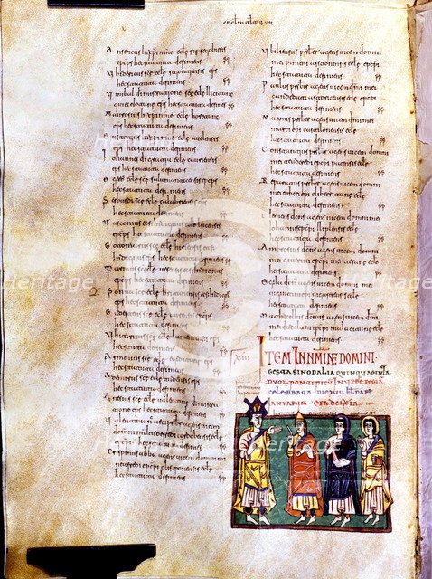 Page of the 'Codex Vigiliano' with illustration of Recesvinto accompanied by Oroncio, Antonio and…