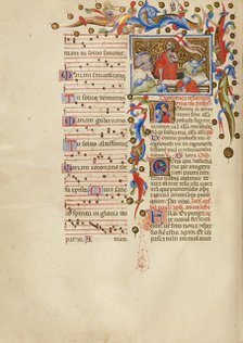 The Resurrection: Initial R: A Sleeping Soldier; Missal, between about 1389 and 1400. Creator: Master of the Brussels Initials.