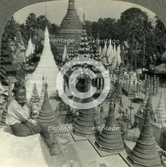 'Beautiful and Varied Pagoda Shrines of Shwe Dagon, Rangoon, Burma', c1930s.  Creator: Unknown.