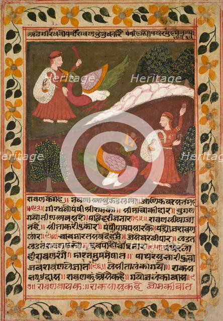 Page with Two Scenes of Sita's Abduction, from a Ramayana, c. 1745. Creator: Rikhaji (Indian).