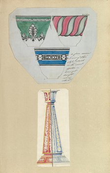 Three Designs for Decorated Cups and Two Designs for a Candlestick, 1845-55. Creator: Alfred Crowquill.