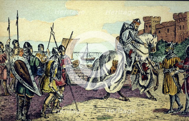 Conquest of Seville by King Ferdinand III 'The Saint' in 1248, colored engraving.