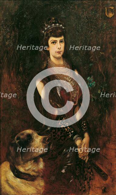 Portrait of Elisabeth of Bavaria with Saint Bernard Dog, 1883. Creator: Romako, Anton (1832-1889).