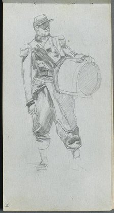 Sketchbook, page 79: Soldier with Drum. Creator: Ernest Meissonier (French, 1815-1891).