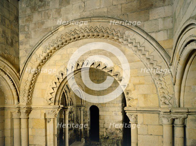 Round-headed archway with chevron ornament in the lower chapel, Dover Castle, Kent, c2000s(?). Artist: Unknown.