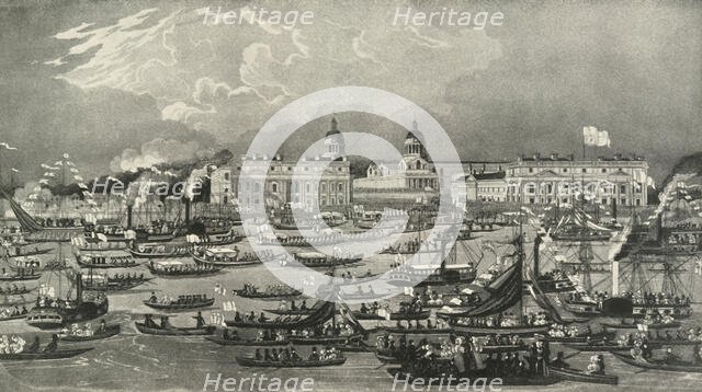 "By Water from Greenwich to the Tower" Royal Aquatic Excursion to Greenwich Hospital, 1838', 1937. Creator: Unknown.