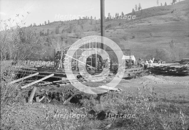 Ola self-help sawmill under construction, Idaho, 1939. Creator: Dorothea Lange.