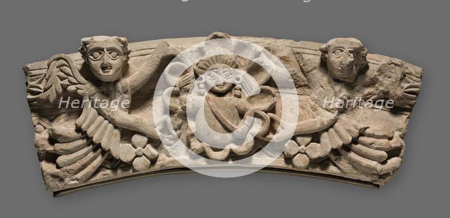 Keystone of an Arch: Female Bust within a Medallion Supported by Angels, 400s. Creator: Unknown.