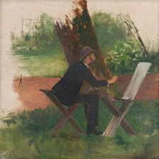 The artist Mednyánszky painting en plein air, c1900. Creator: Ferdinand Katona.