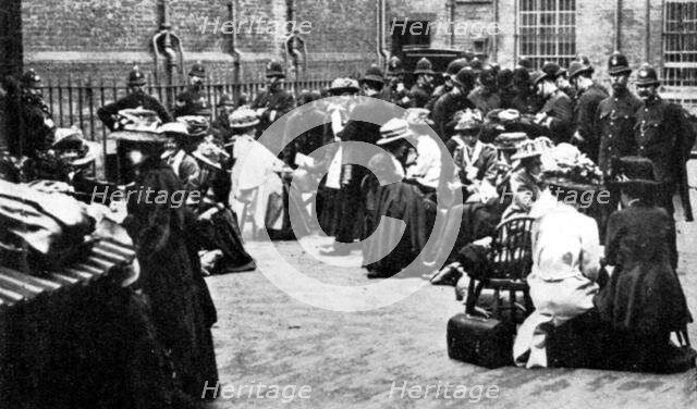 Suffragettes in the Police Yard at Bow Street, 30 June 1909. Creator: Unknown.