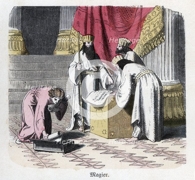 Ancient History. Persia. Persian doctors and magi. German engraving, 1865.