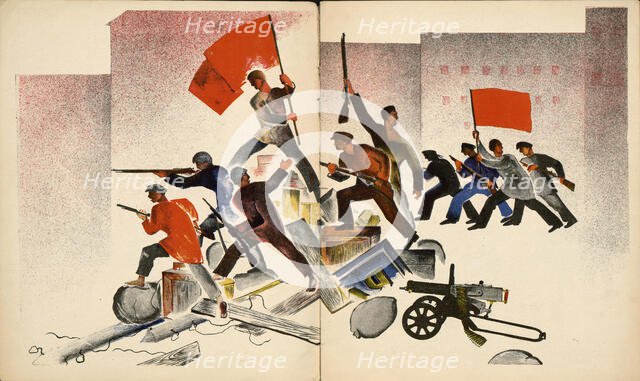 Double book pages from "October songs", 1927. Creator: Popova, Lidia Vladimirovna (1903-1953).