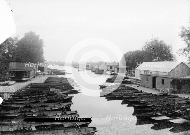 Boats moored at Medley, Oxford, Oxfordshire; seen from the bridge, c1860-c1922. Artist: Henry Taunt