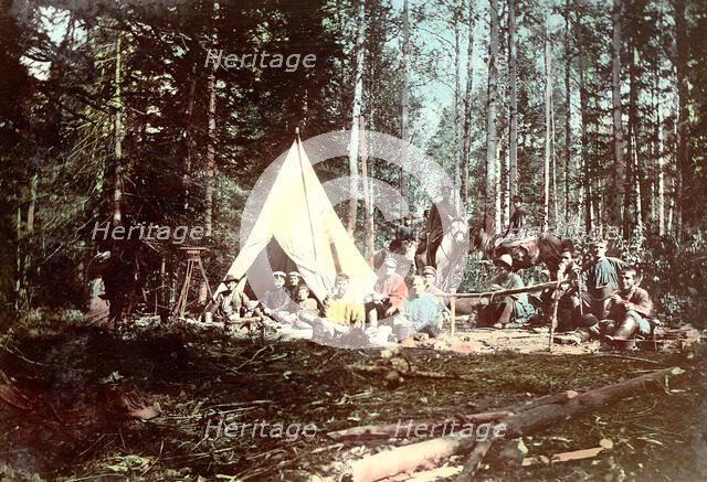 Road Surveying Party in the Tomsk Region, 1906-1908. Creator: Dorozhno-Stroitel'nyi Otdel.