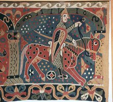 Tapestry fragment showing a Viking horseman. Artist: Unknown